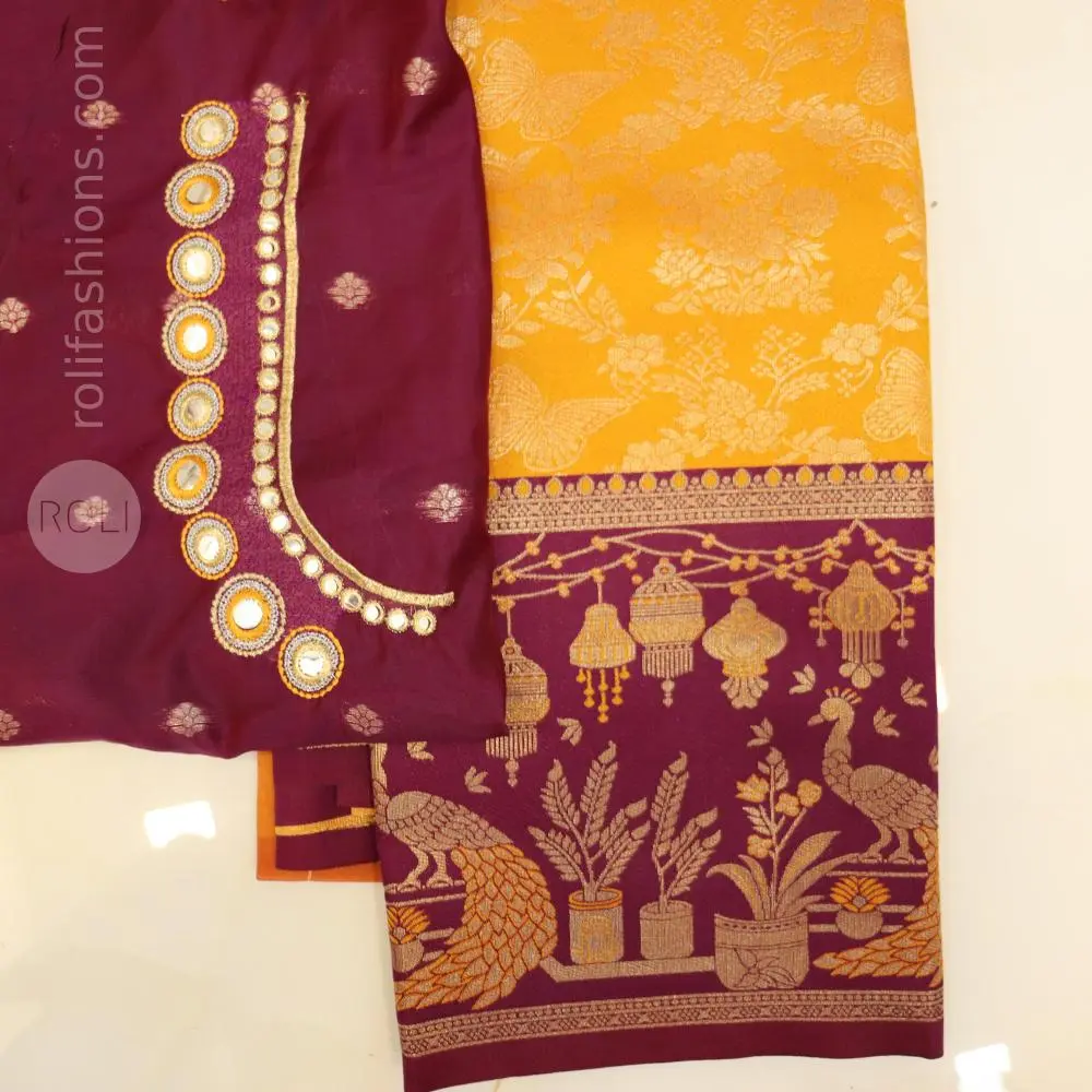 Mango goddess yellow with wine border