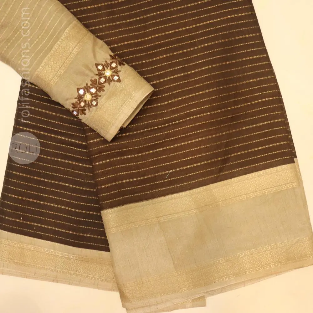 Coffee powder brown saree with light dried moss border