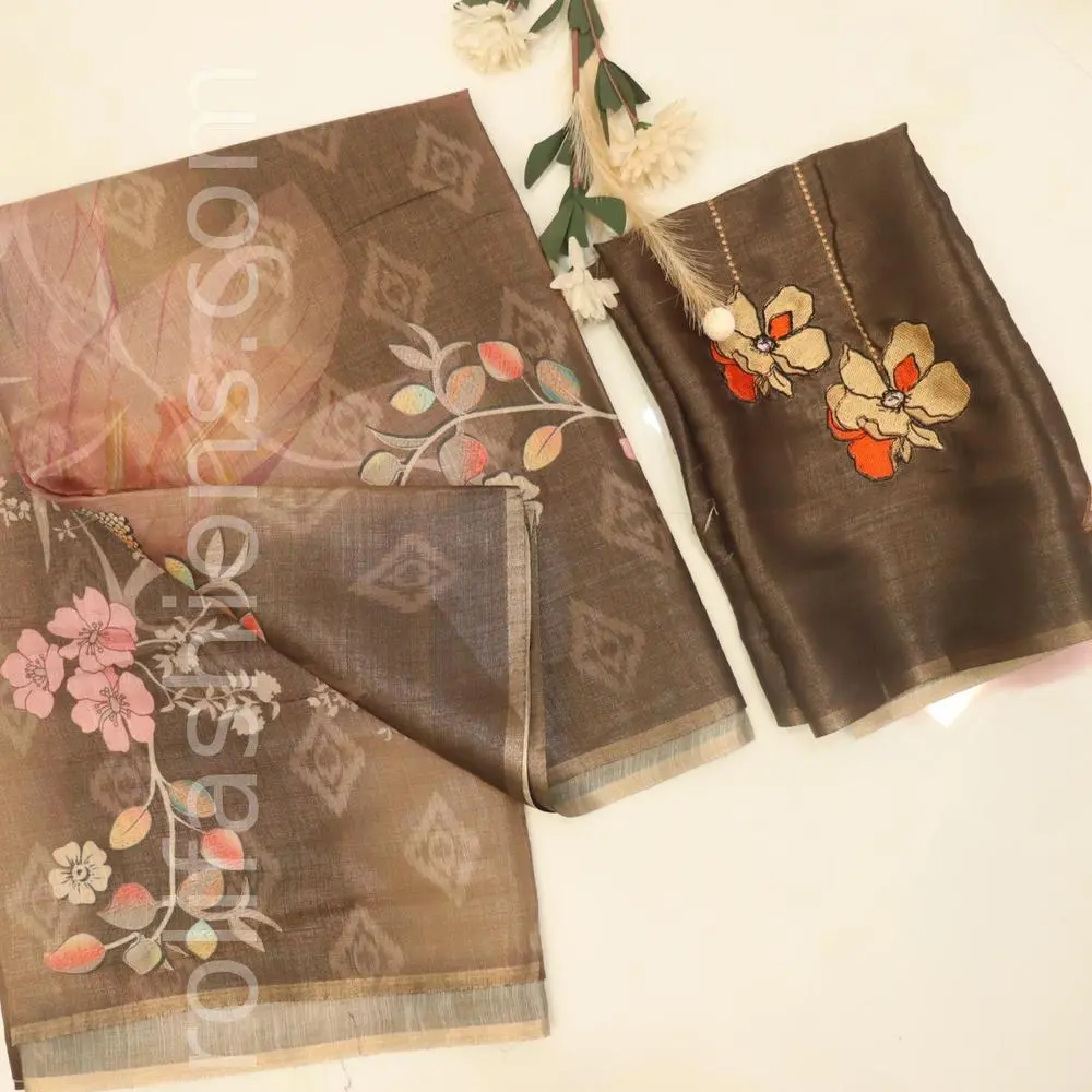 Three shades of brown with  floral print