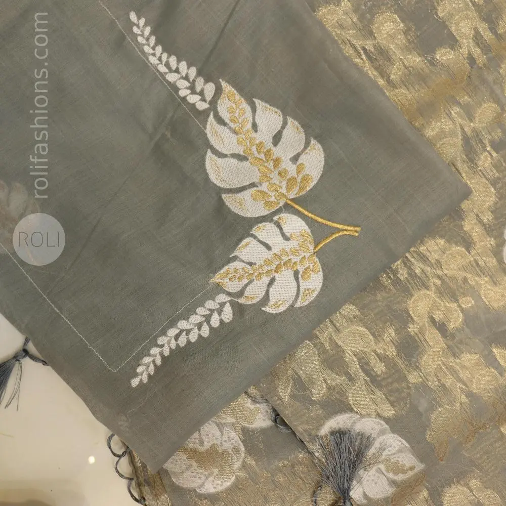 Stunning celebrity grey saree with  silver border