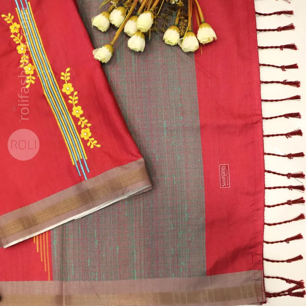 Deep vermilion red with warm, festive contrasts