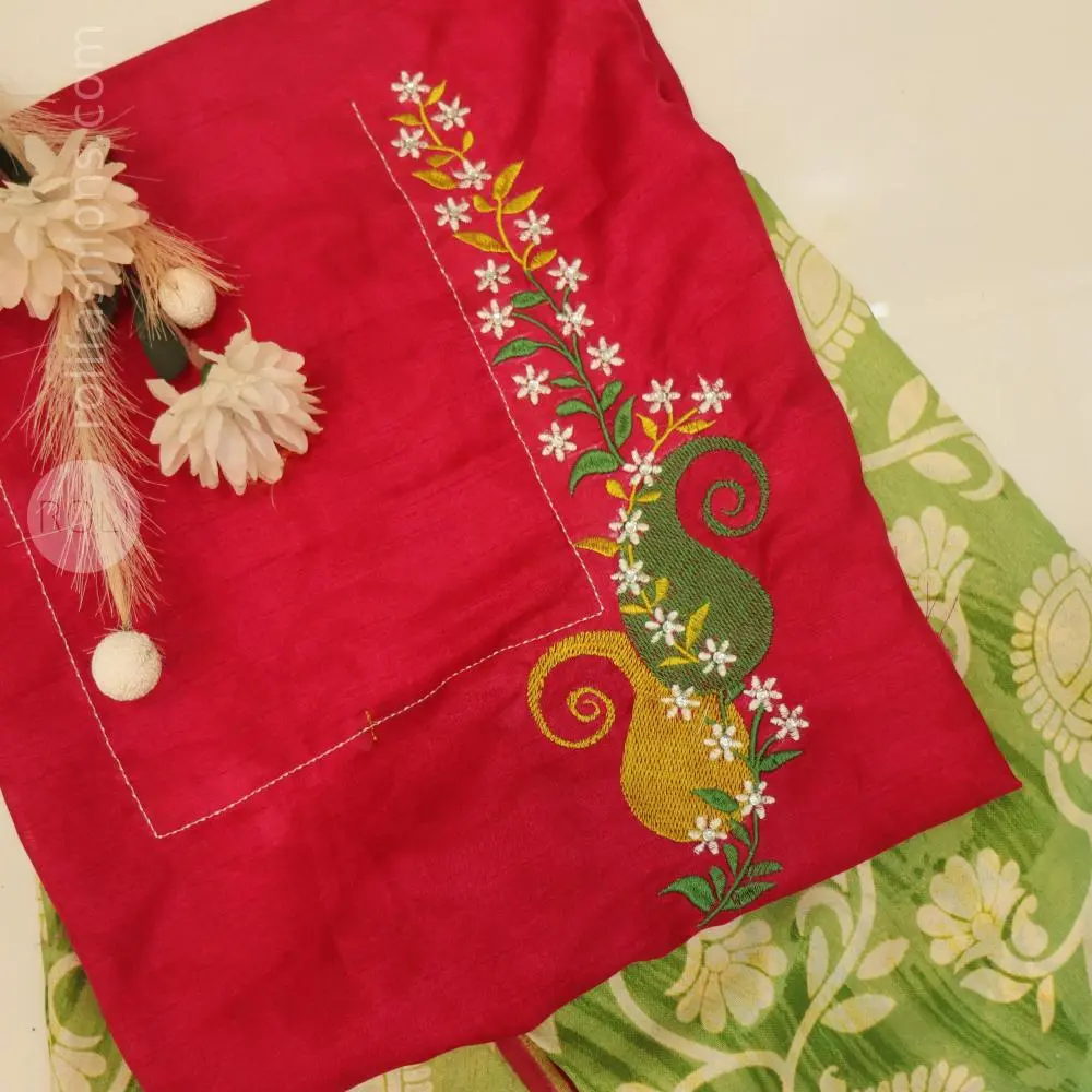 Three shades of green with kempu border