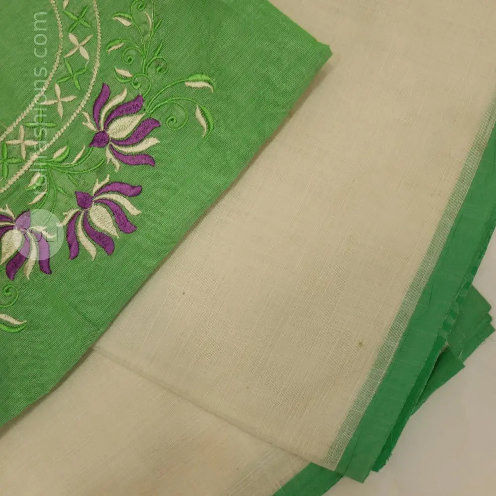 Cream White Saree and Green Blouse