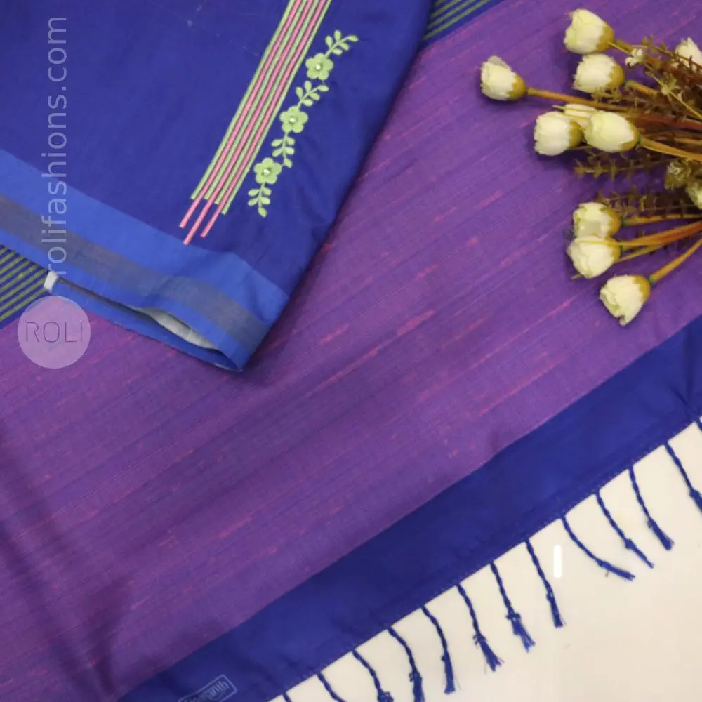 Deep cobalt blue with striking soft pink and green stripes