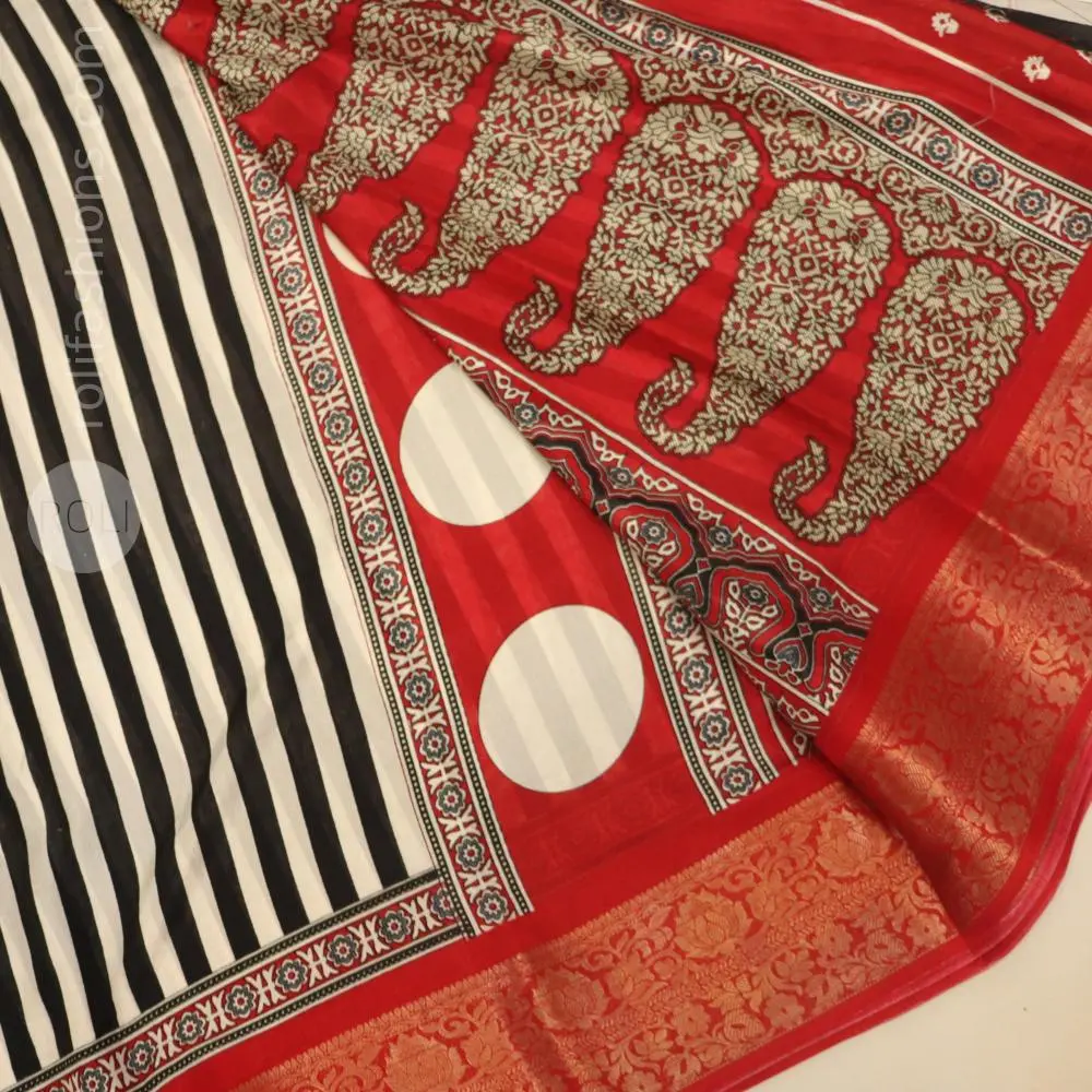 White and black stripes with red border