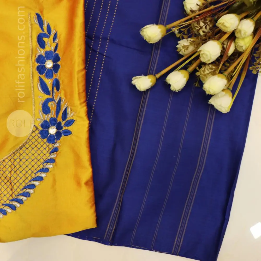 Royal blue with Golden yellow blouse