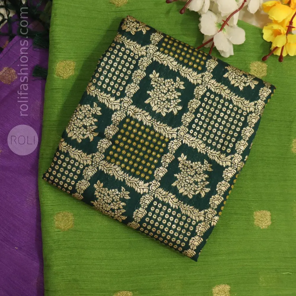 Purple and parrot-green pure Chinon crape Banaras saree