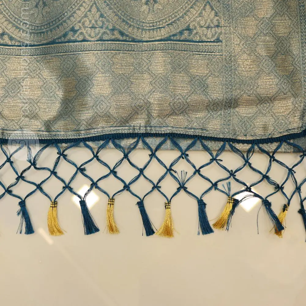 Stunning sea blue with silver and gold zari weaving