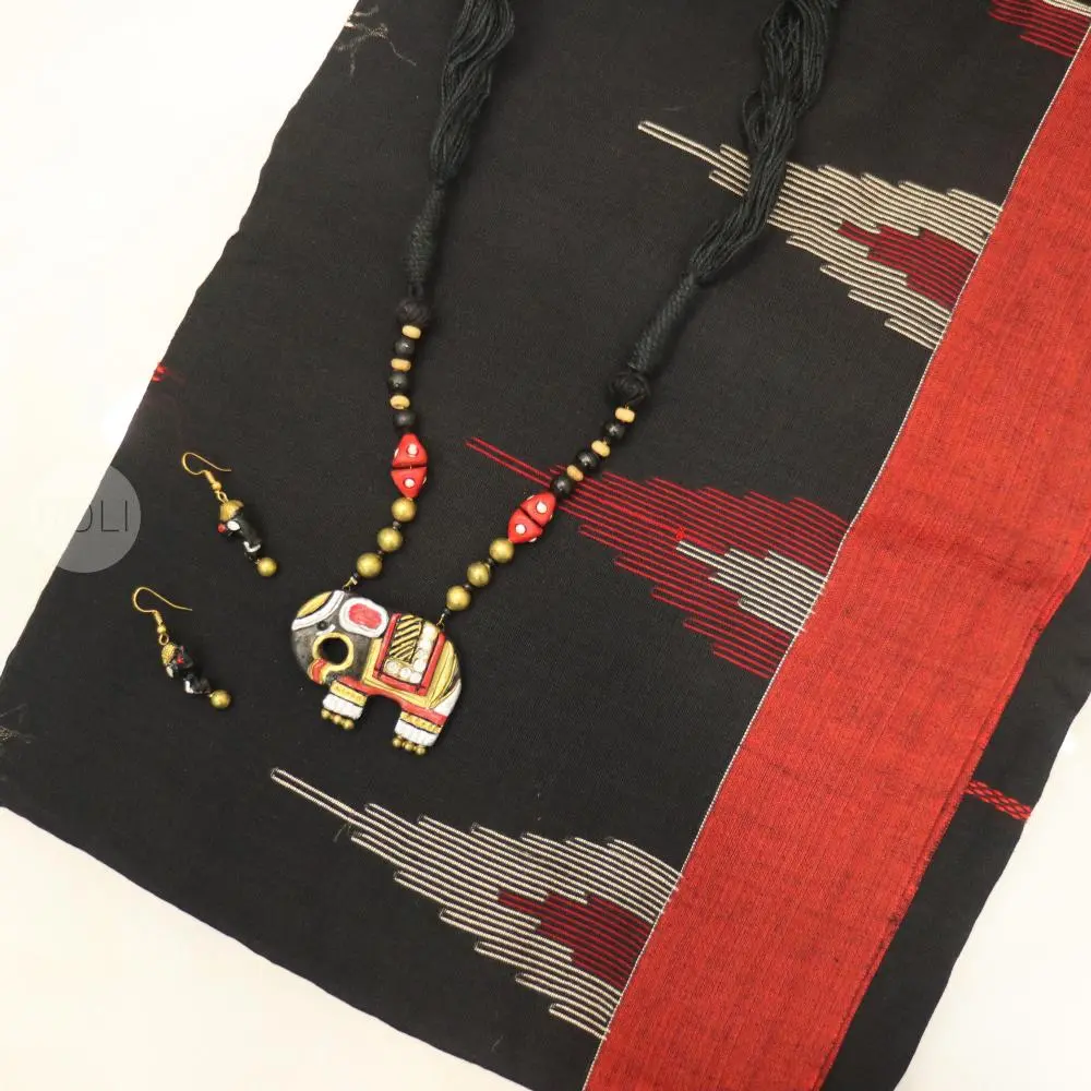 Black with red and white