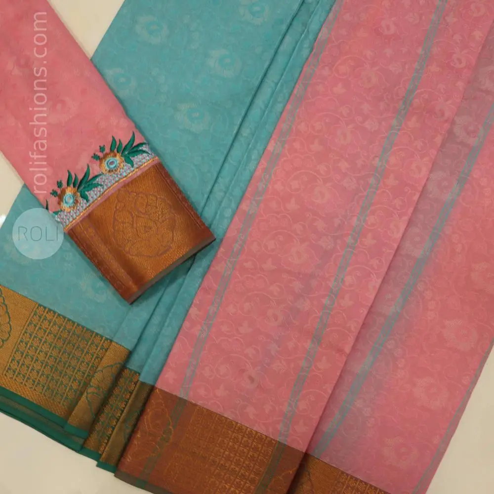 Blue saree with Pink blouse