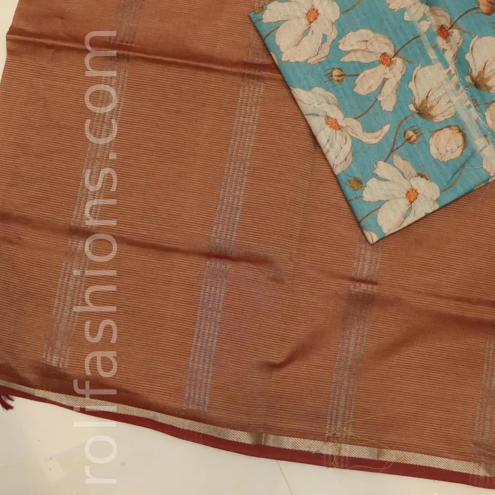 Onion skin saree with maroon border