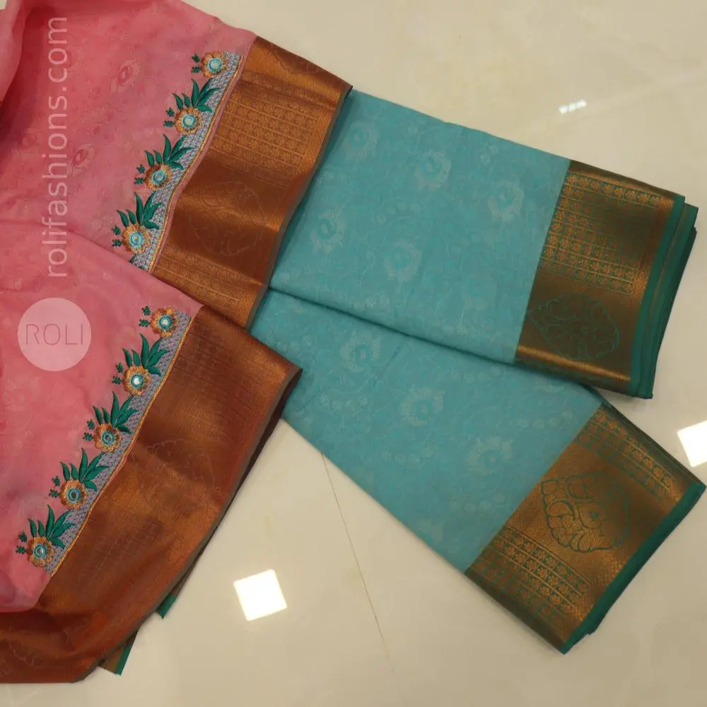 Blue saree with Pink blouse