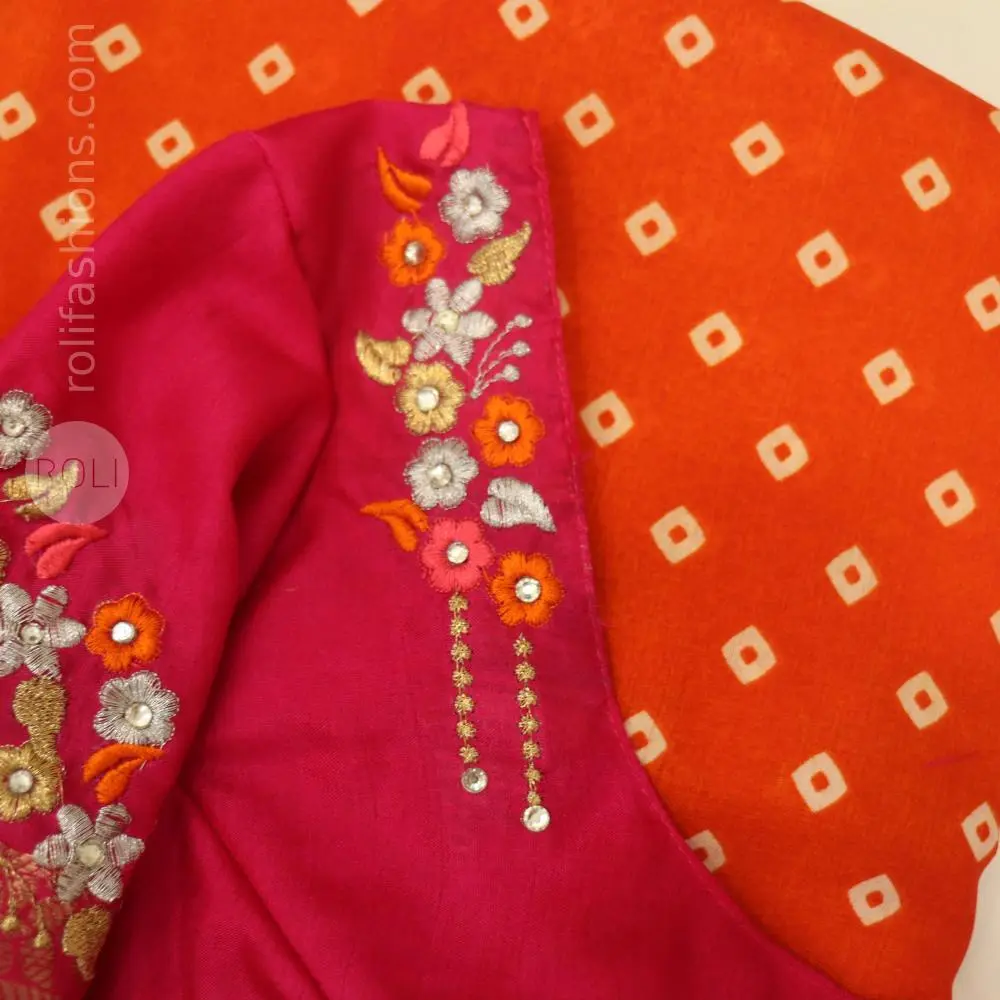 Vibrant Pink & Orange Traditional Saree with Designer Blouse