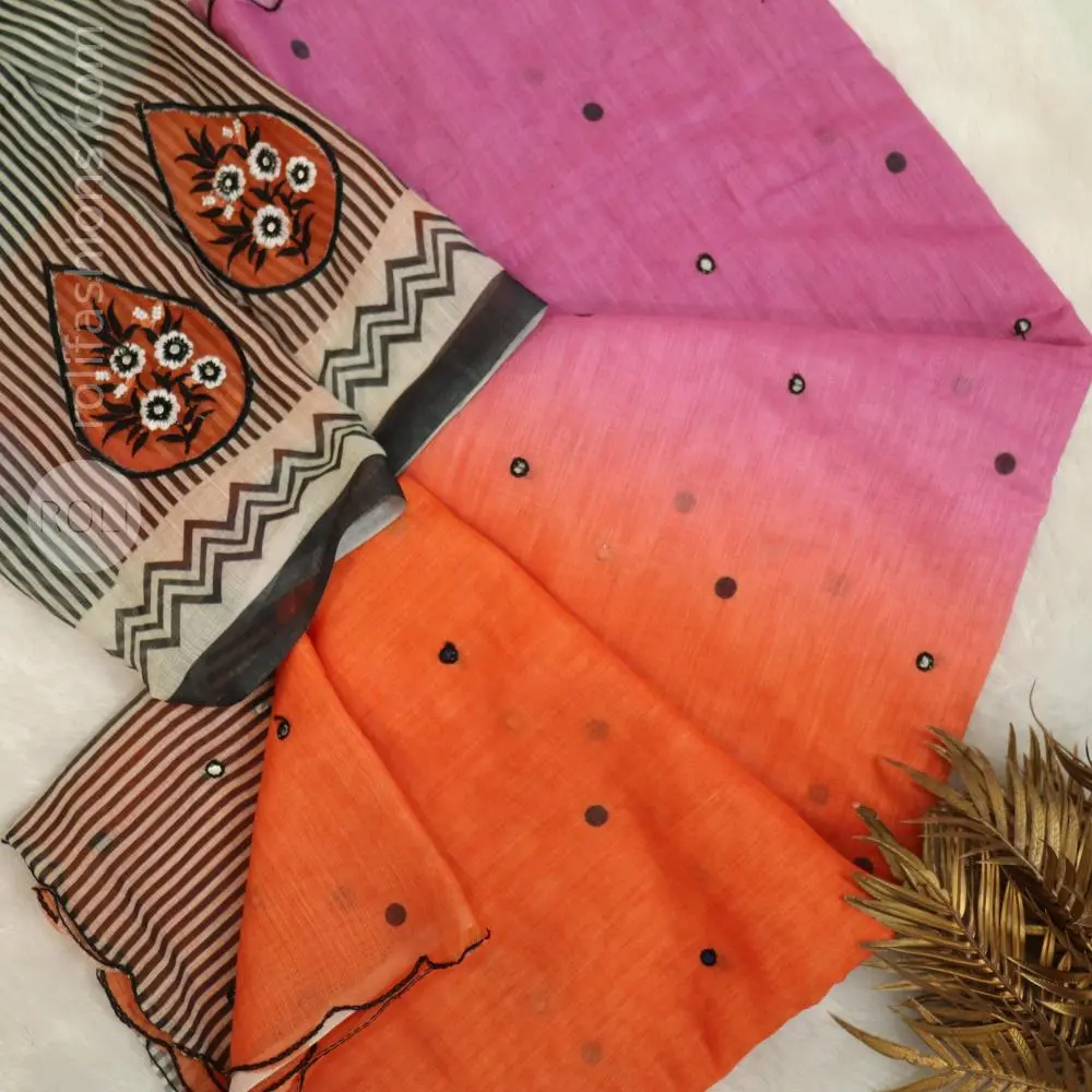 Triple shaded saree,orange,purple and violet