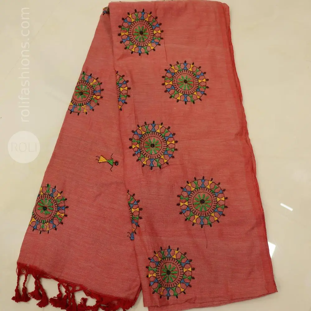 Pastel pink with warli embroidery