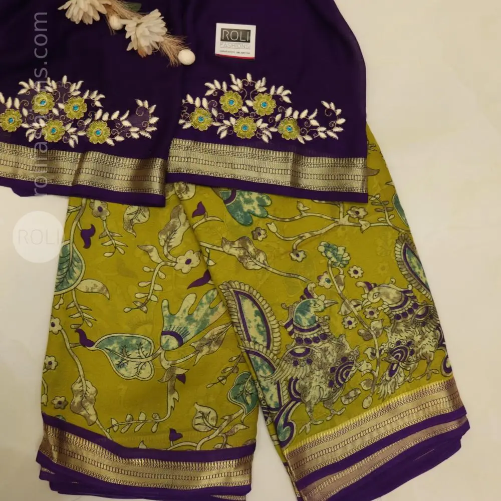 Mustard olive body and royal purple blouse