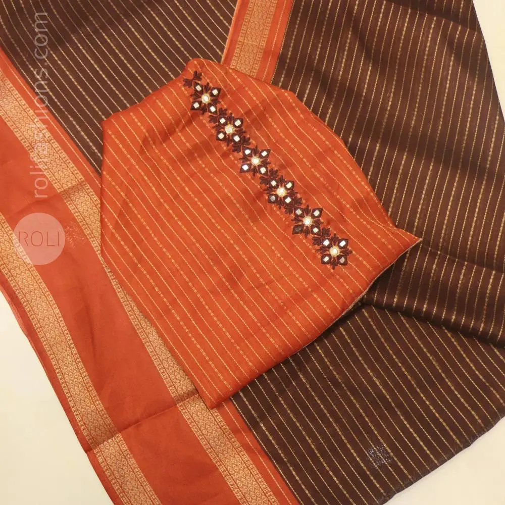 Cofee brown saree with rust orange border