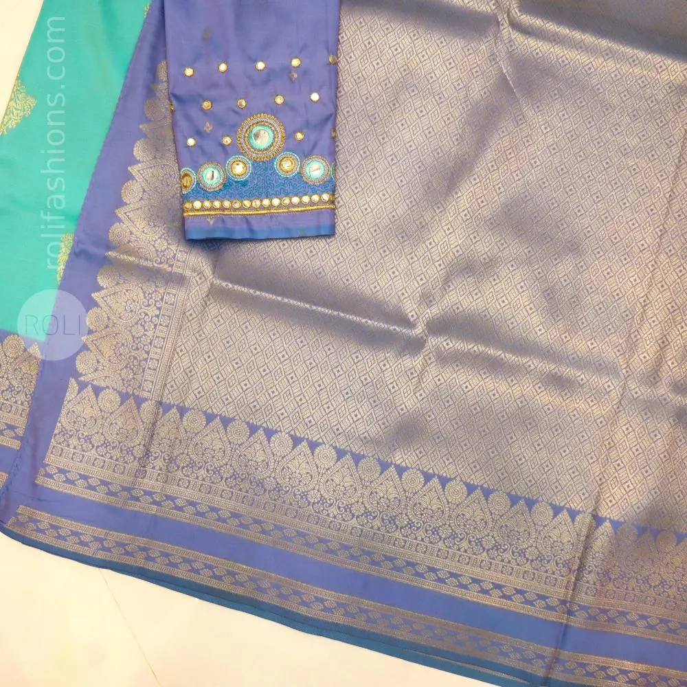 Aqua Pastel blue saree withroyal bluish purple blouse