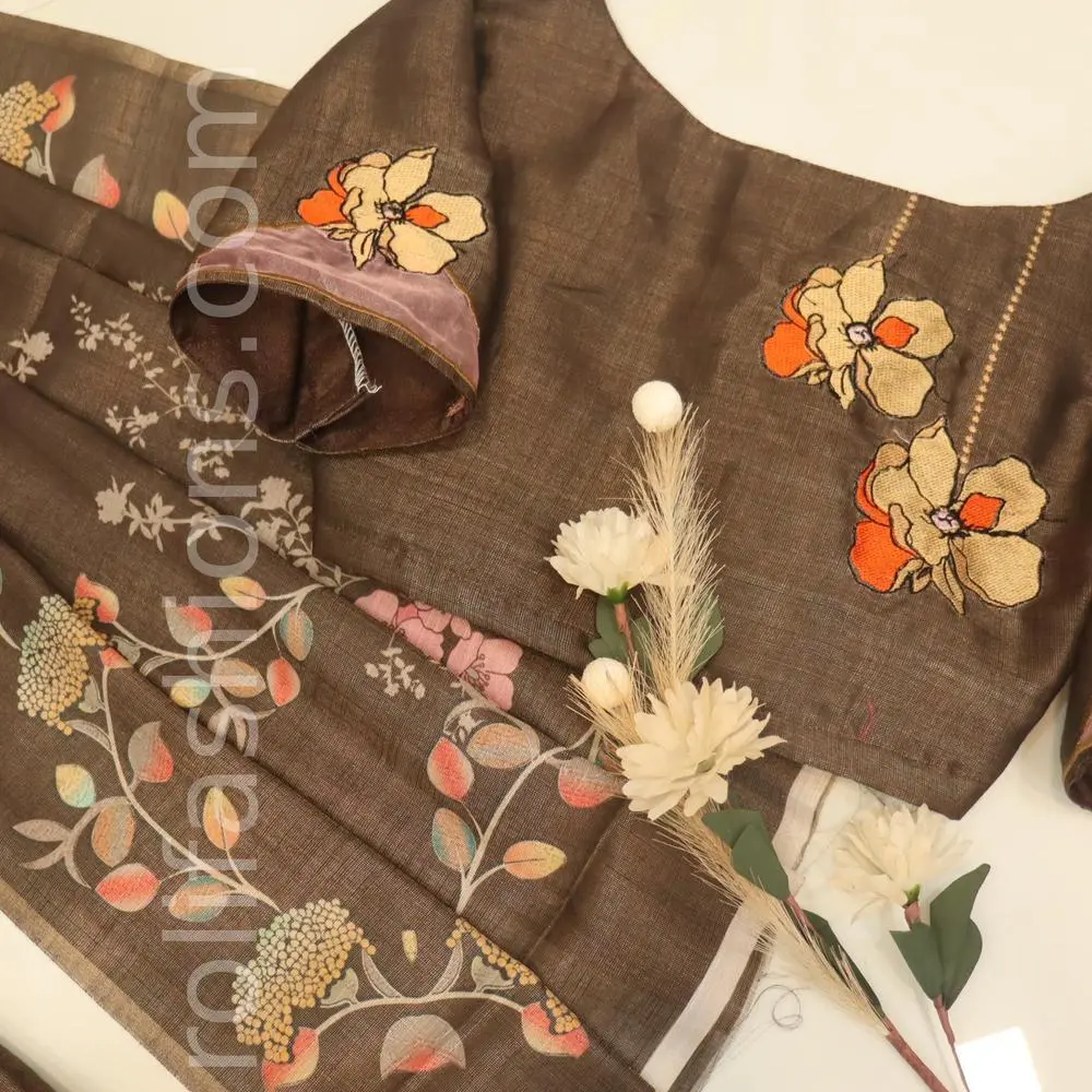 Three shades of brown with  floral print