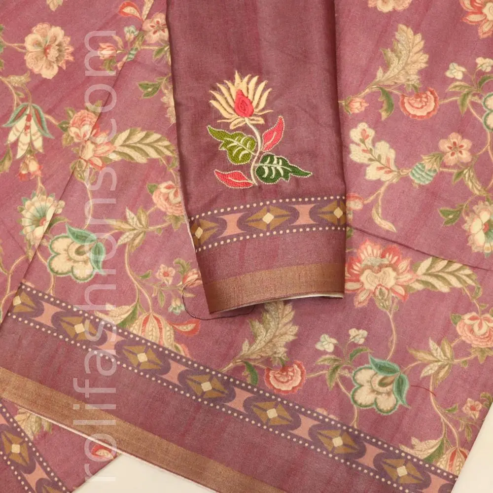 Rouge pink colour saree with designer blouse