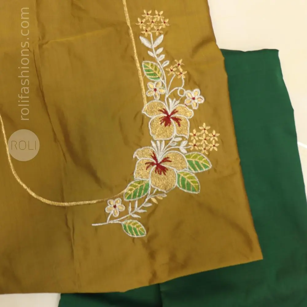 Bottle green saree with dried mehendhi blouse