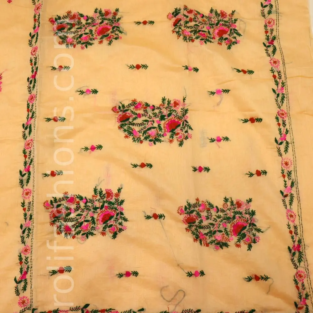Sandal saree with multi colour floral Thread handwork