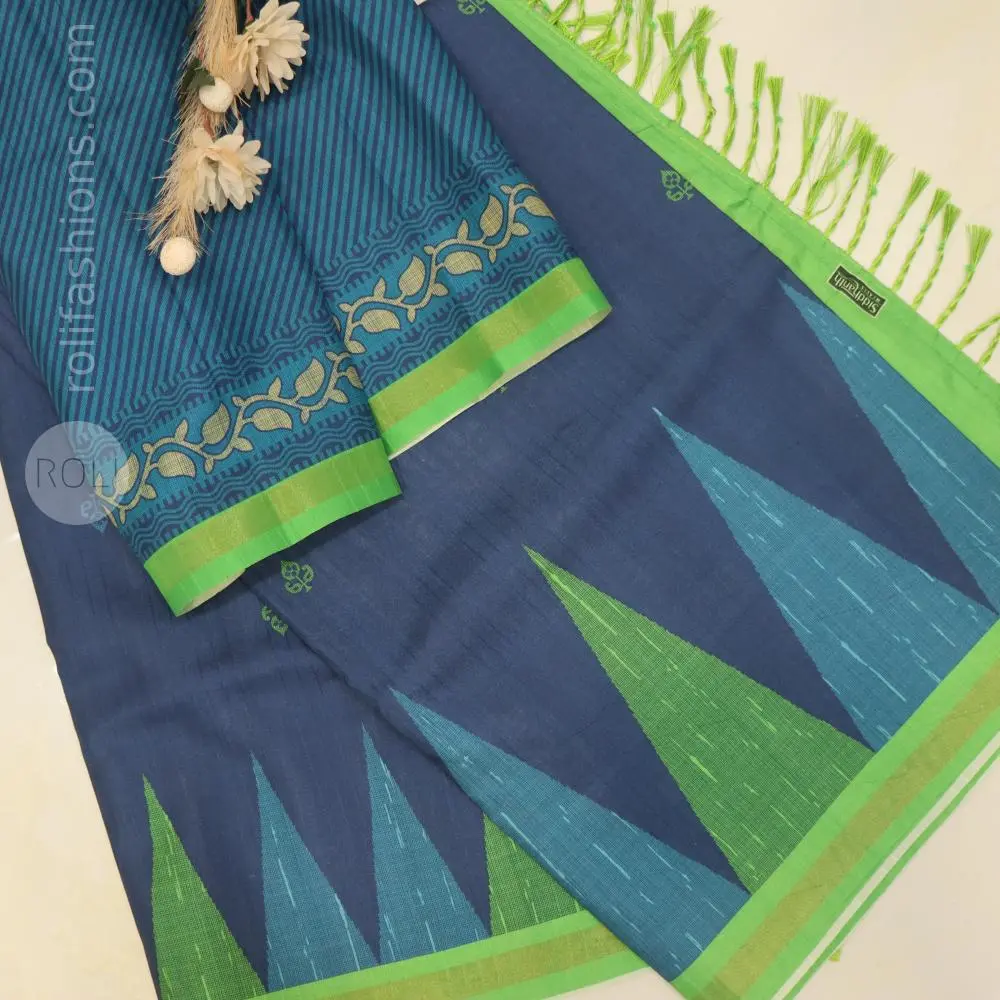Navy blue shade, beautifully accented with a parrot green border