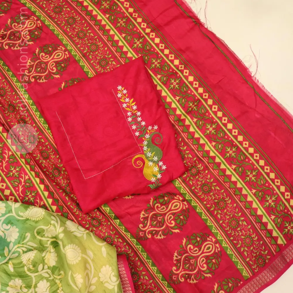 Three shades of green with kempu border