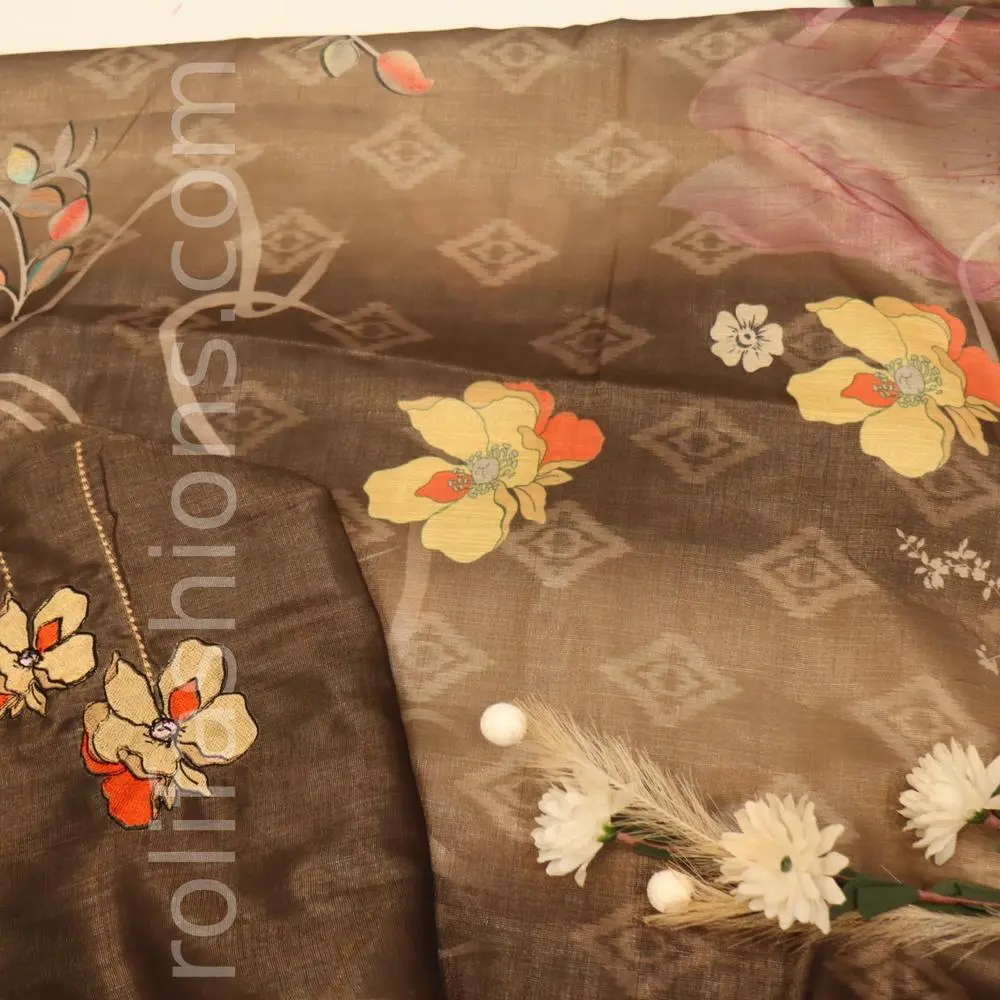 Three shades of brown with  floral print