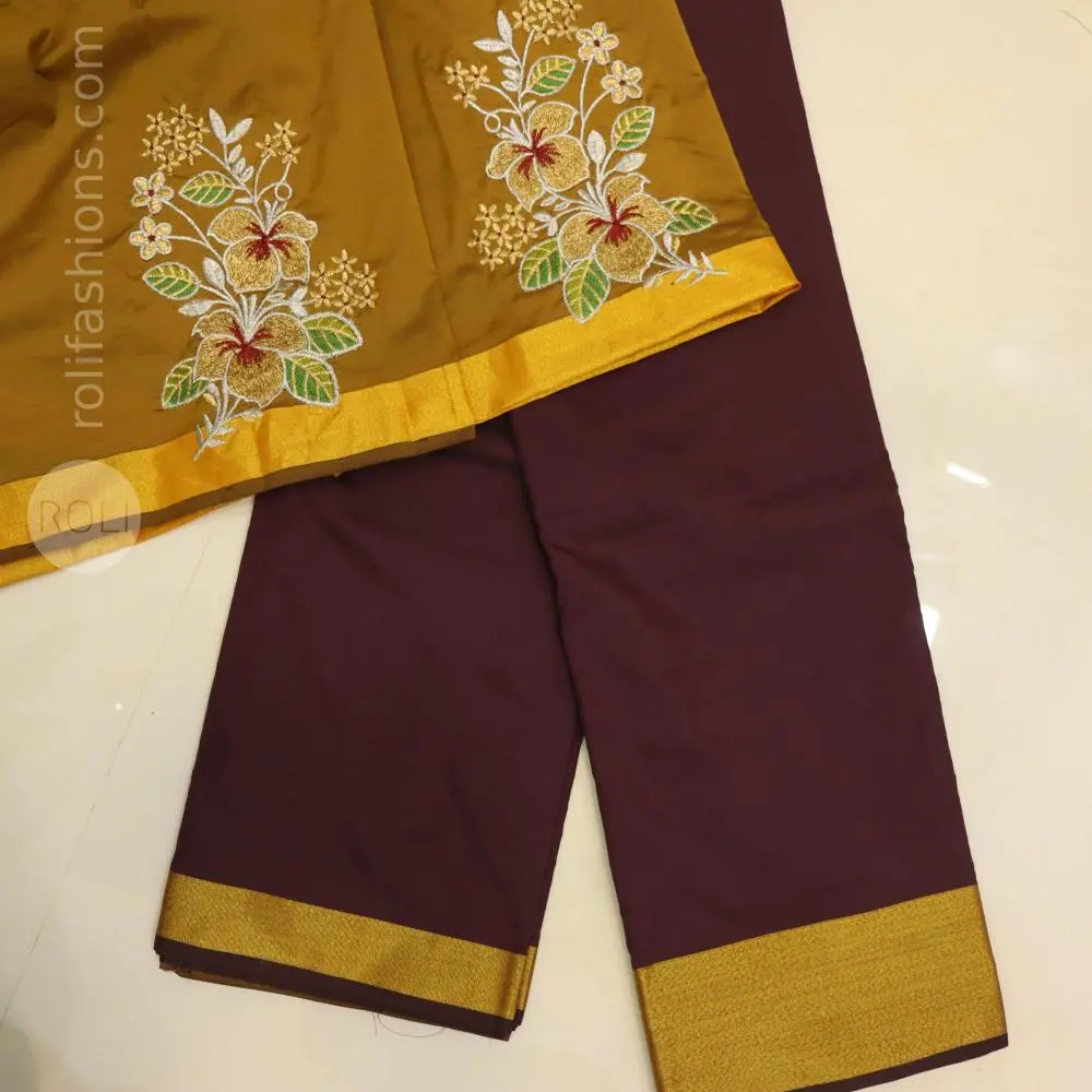 Coffee brown saree with dried mehendhi blouse