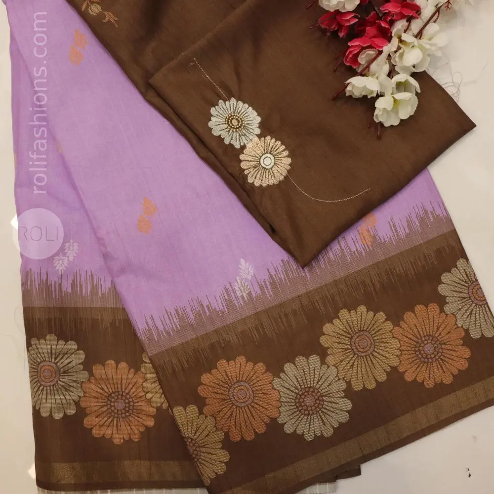 Rich chocolate brown paired with a soft lavender,lilac