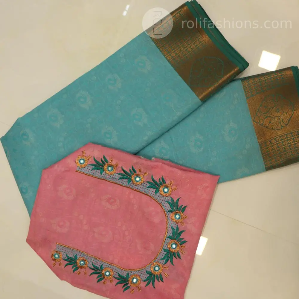 Blue saree with Pink blouse