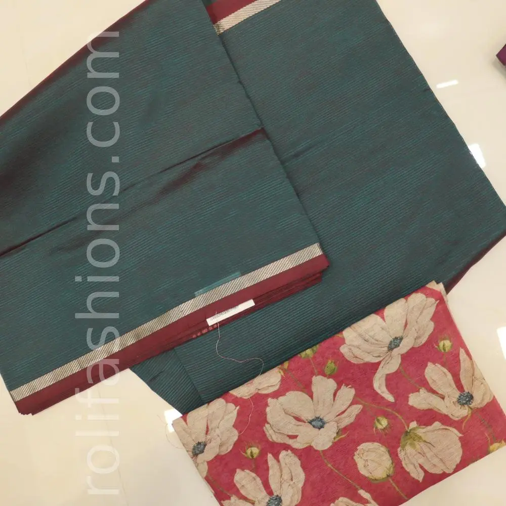 Bottle green with maroon border,and rose blouse