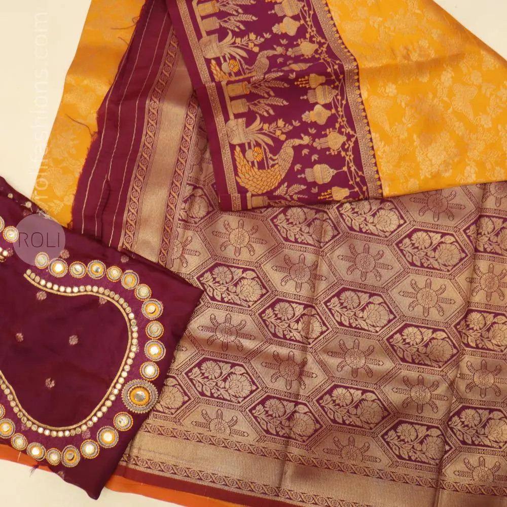 Mango goddess yellow with wine border