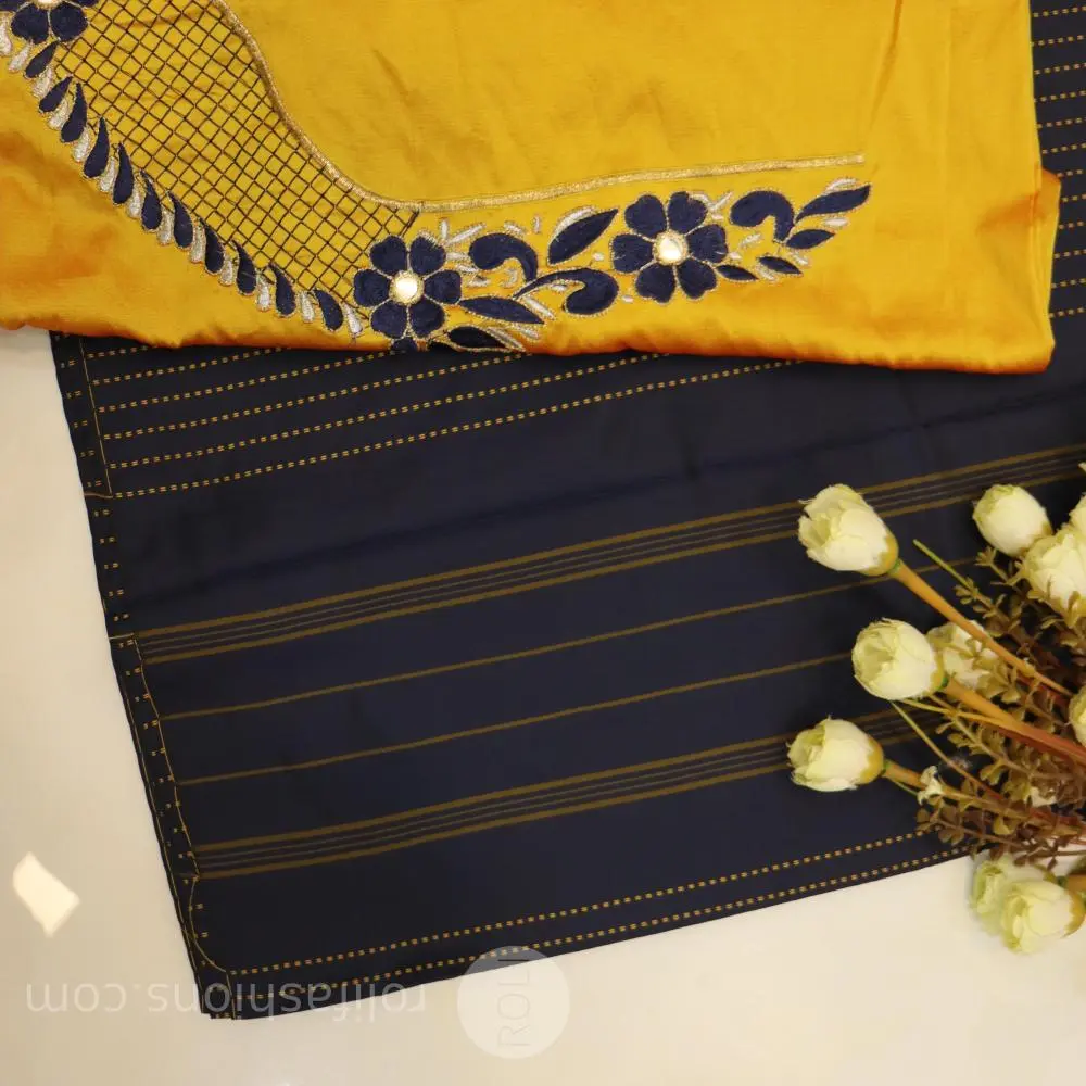 Nevy blue with Golden yellow blouse