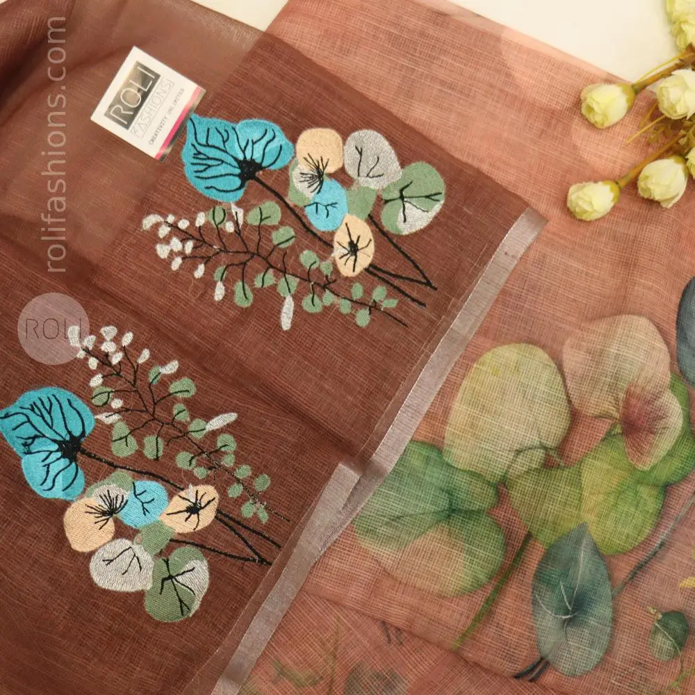 dusty rose body with a graceful nature-inspired digital print 