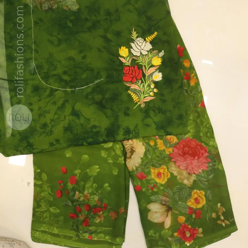 Green Floral Printed Saree with Embroidered Designer Blouse