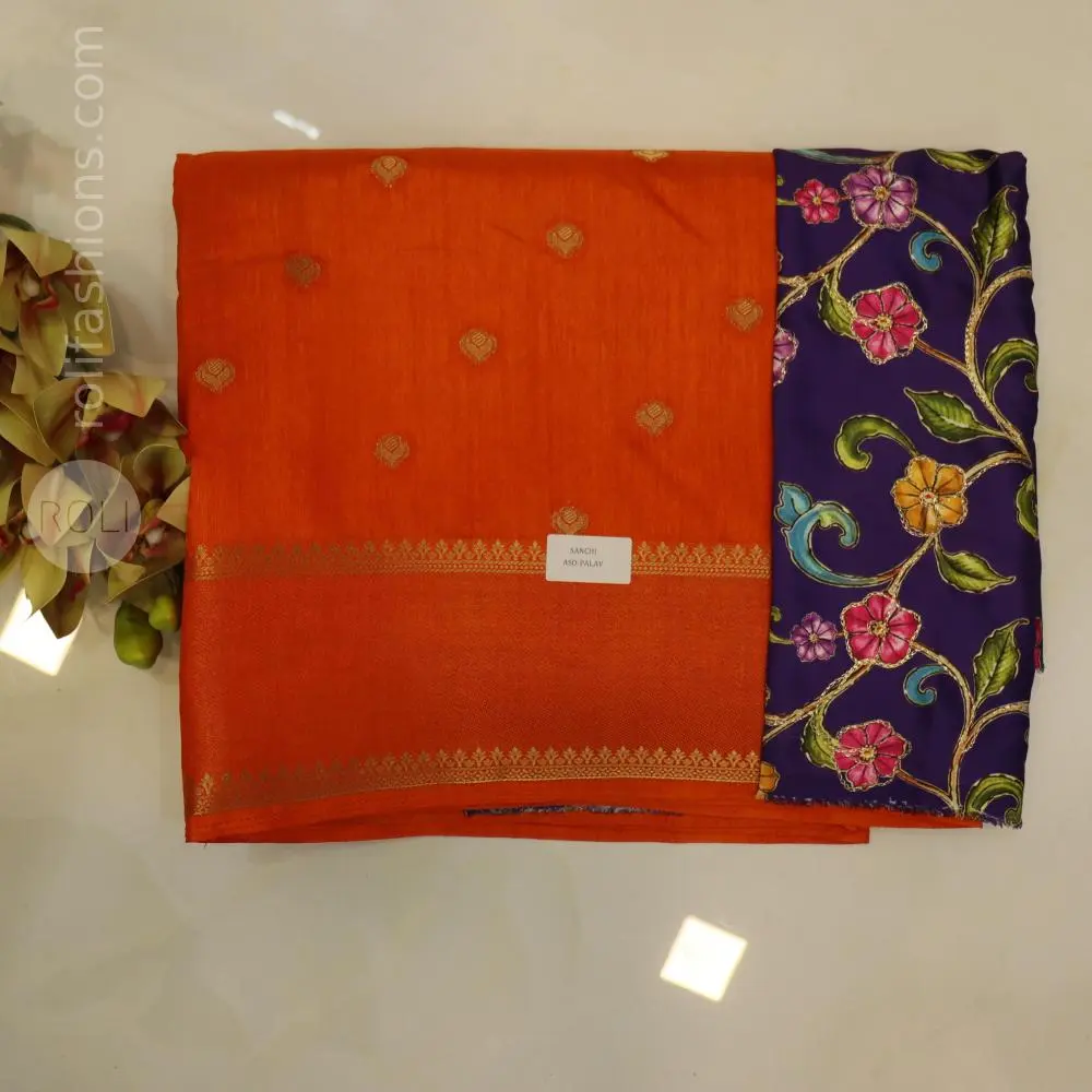 vibrant orange with deep purple designer blouse