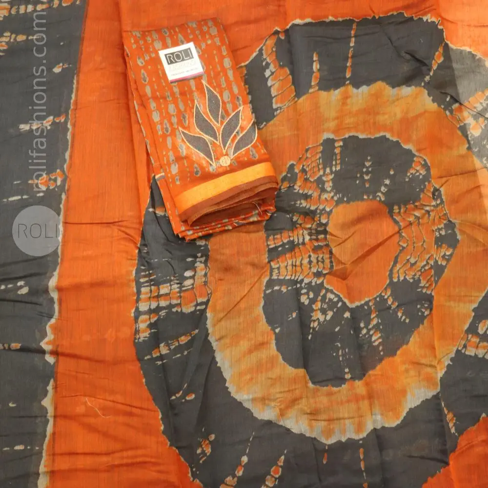 Rich charcoal grey shade with artistic abstract print detailing in rust orange