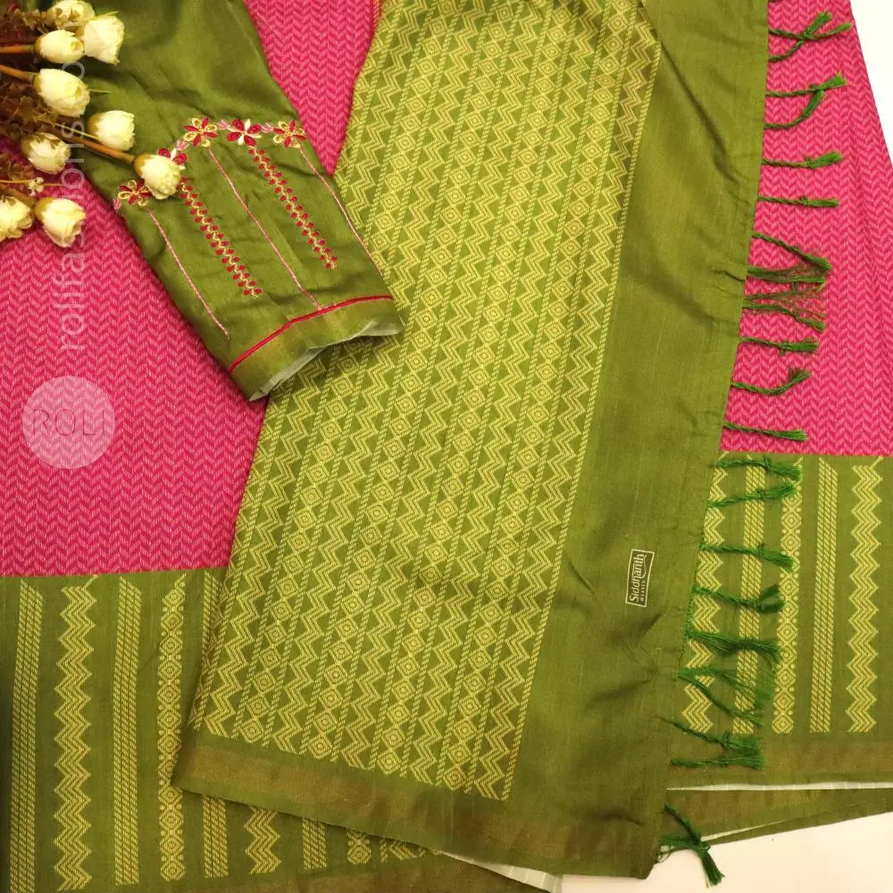 Rani Pink & Olive Green with Gold Zari