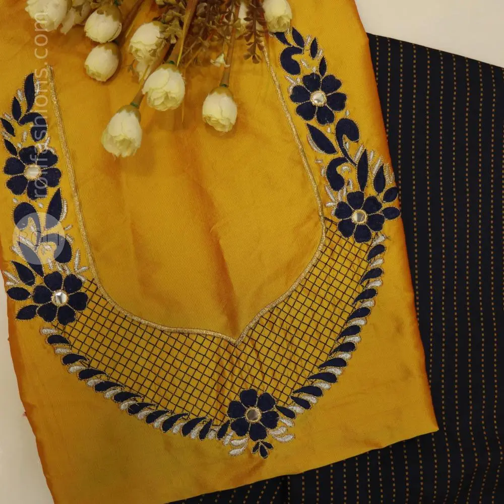 Nevy blue with Golden yellow blouse