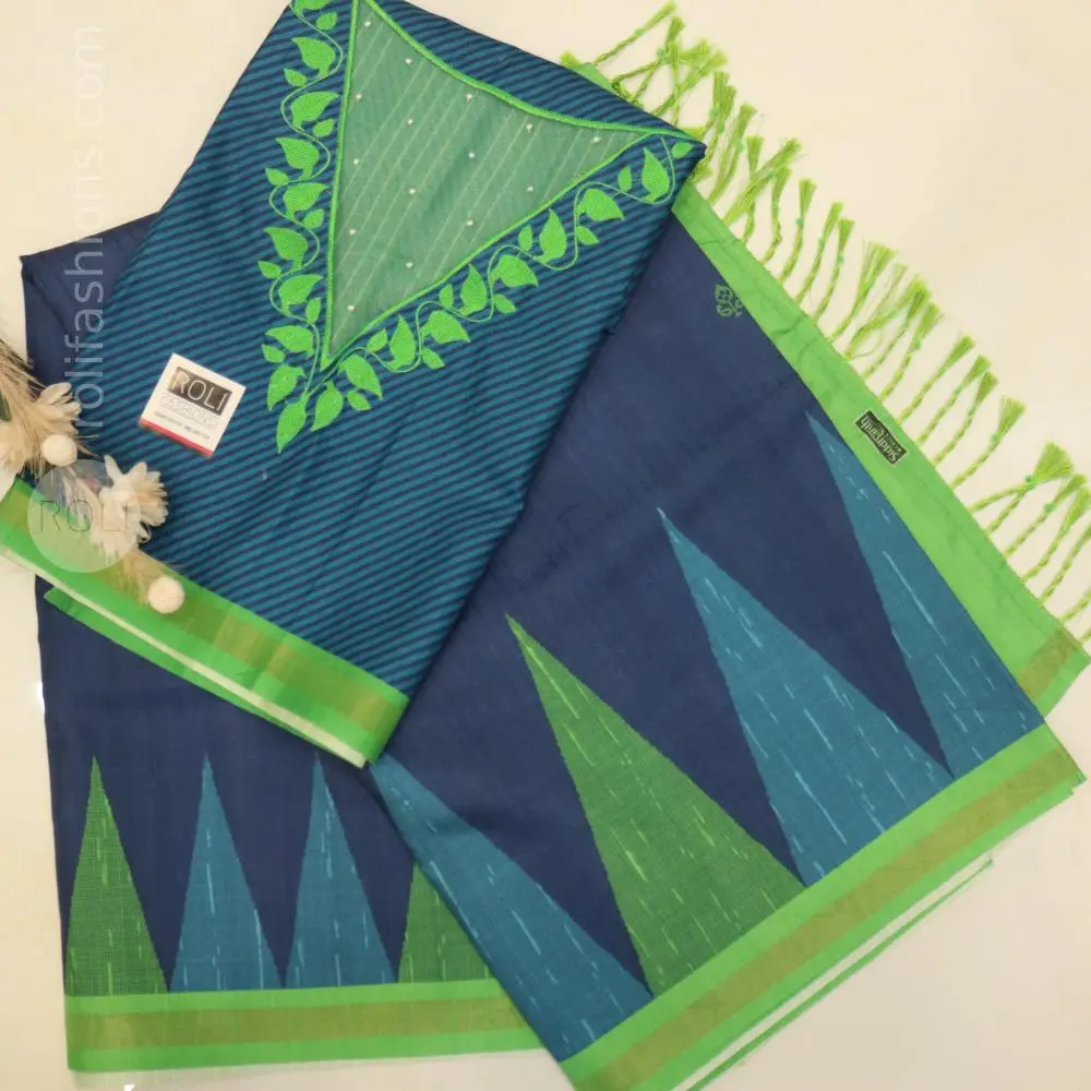 Navy blue shade, beautifully accented with a parrot green border