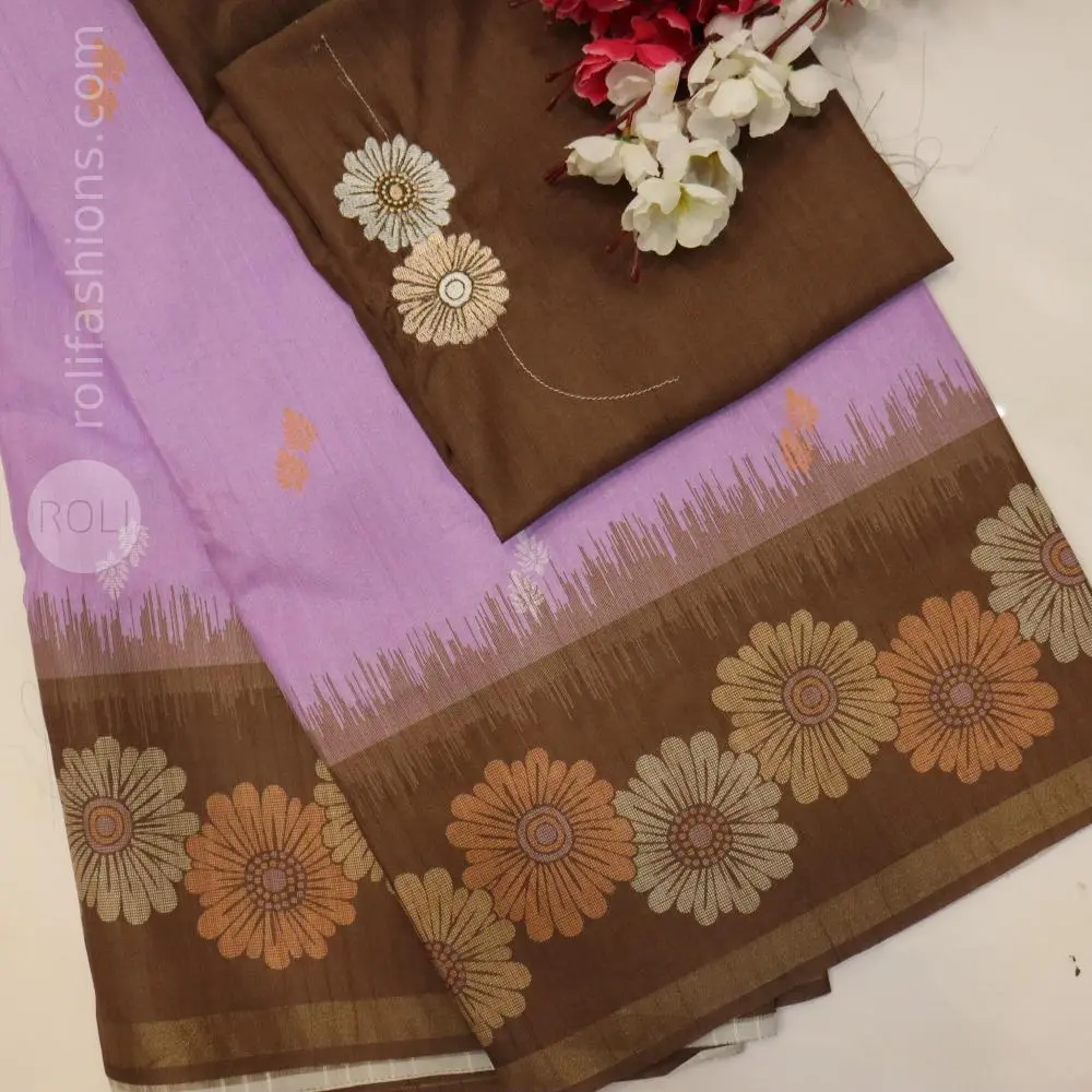 Rich chocolate brown paired with a soft lavender,lilac