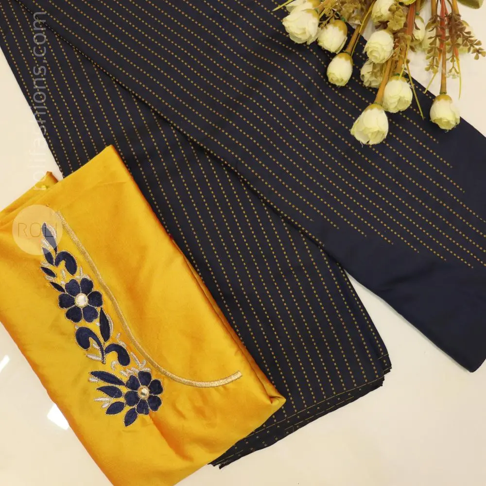 Nevy blue with Golden yellow blouse