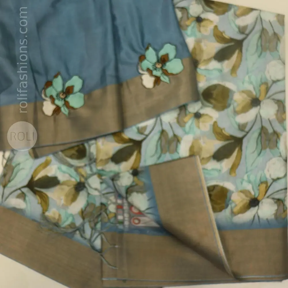 Cerulean blue saree with a stunning super matching designer blouse