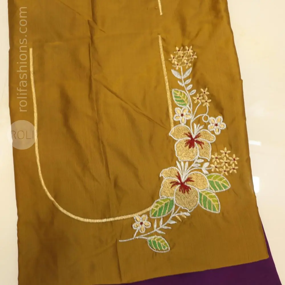 Violet saree with dried mehndi blouse