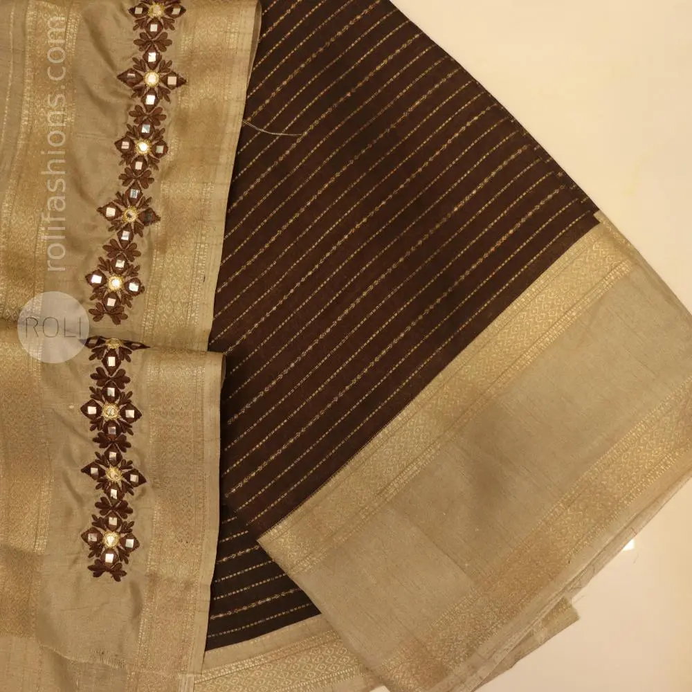 Coffee powder brown saree with light dried moss border