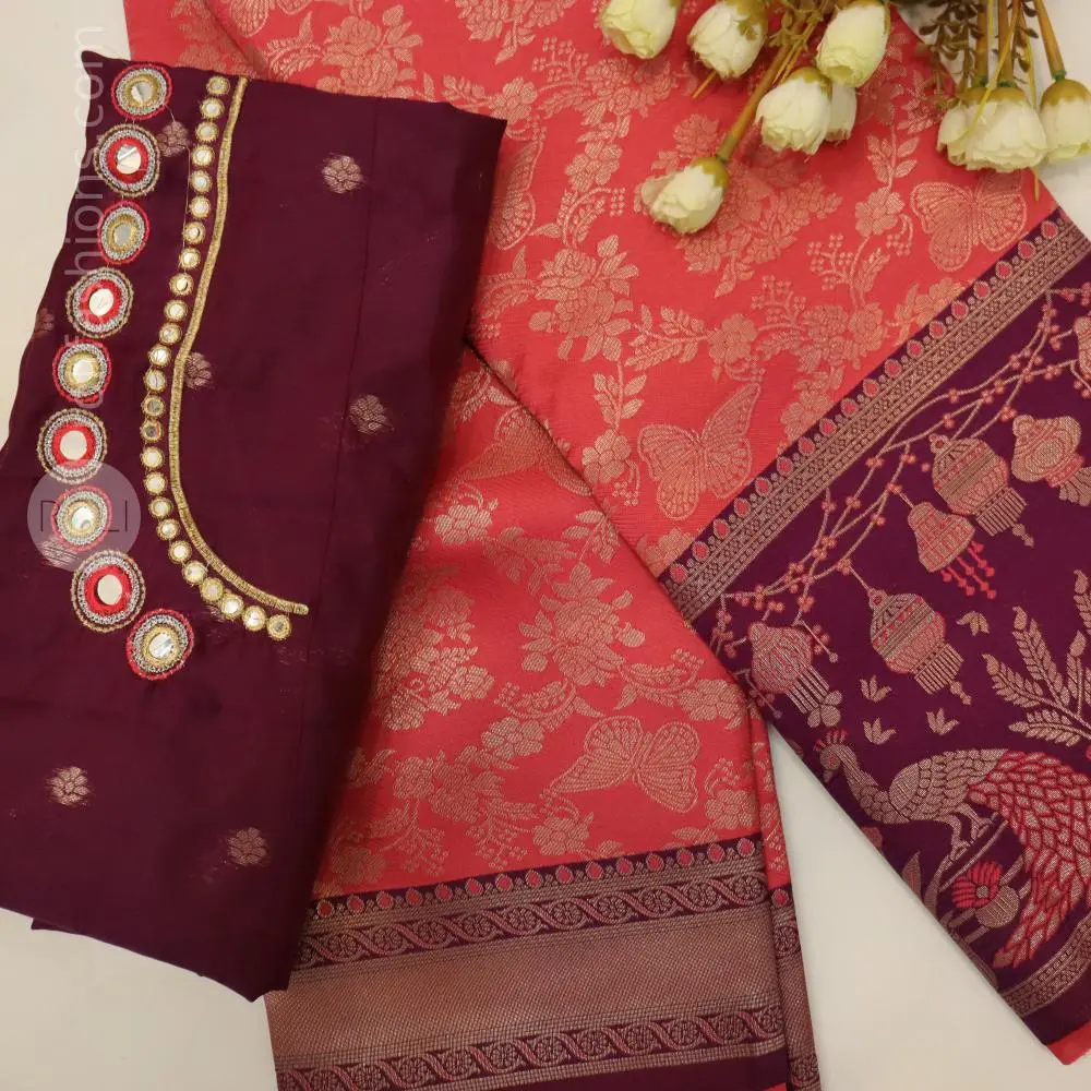 Rust orange with wine border silk saree