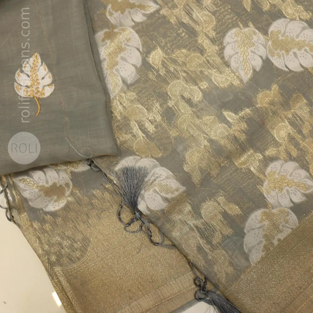Stunning celebrity grey saree with  silver border