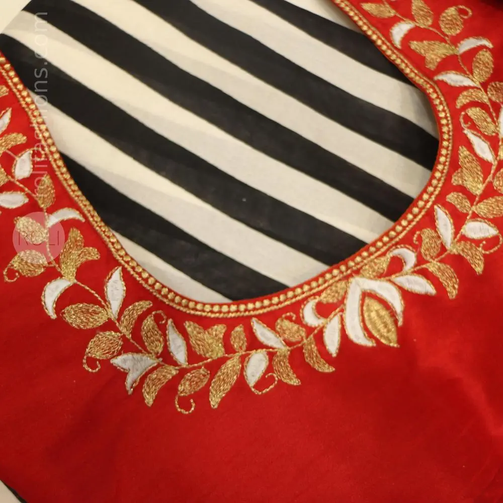 White and black stripes with red border